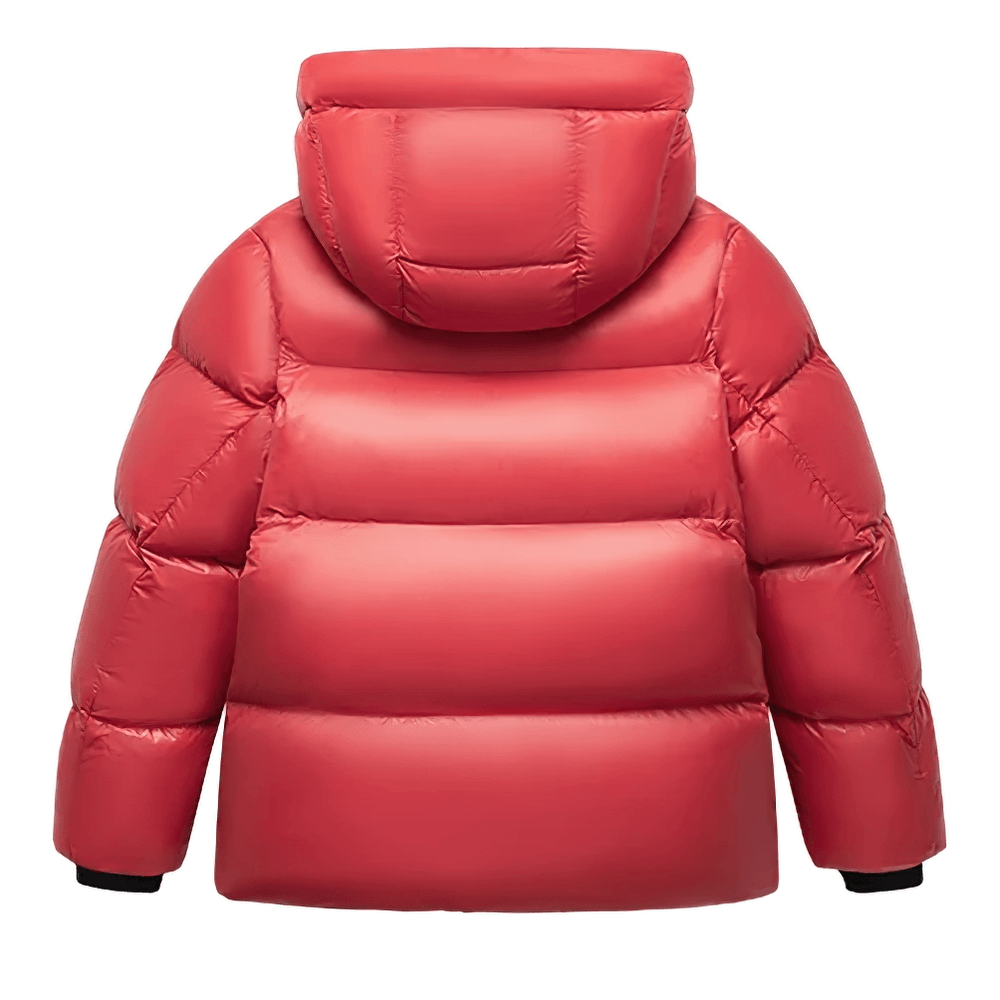 Kids Thermal Down Puffer Jacket with Hood - SF3695, red insulated coat for boys and girls with a cozy hood, ideal for cold weather.