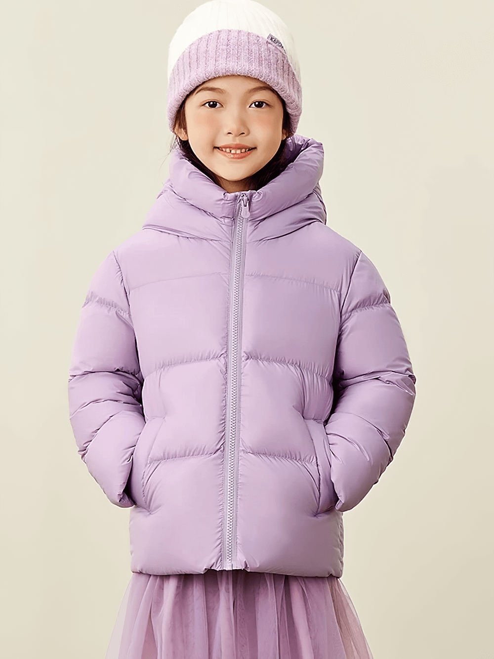 Girl wearing Kids Thermal Down Puffer Jacket with Hood - SF3695