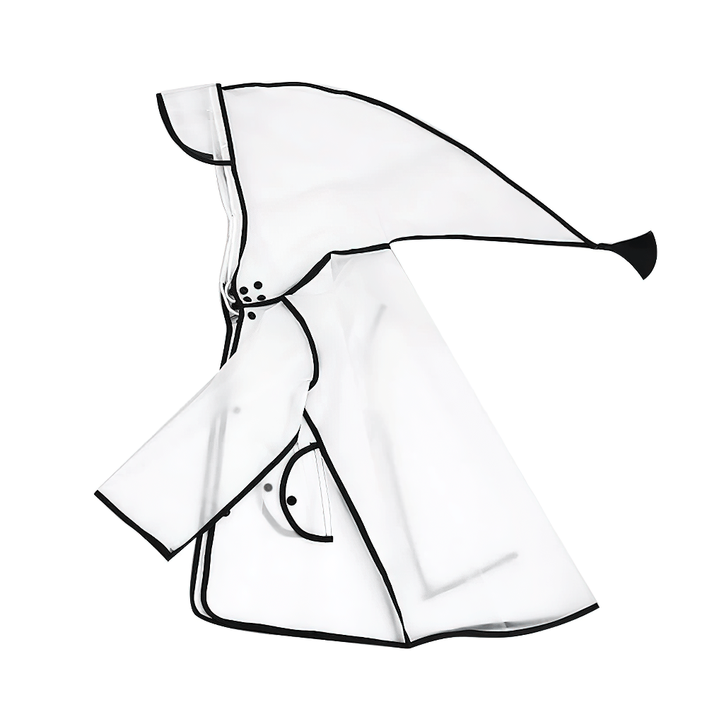 Kids Transparent Long Hooded Raincoat - SF3671 with black trim and pointed hood showcasing stylish and practical design for rainy days.