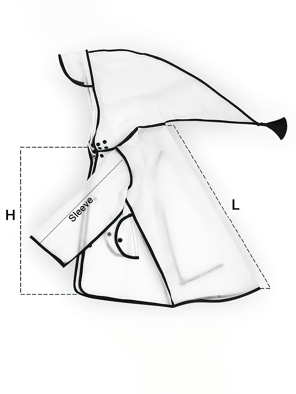 Kids Transparent Long Hooded Raincoat - SF3671 with pointed hood and black trim, perfect for rainy days.