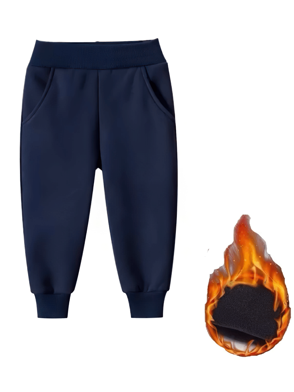 Kids' Warm Fleece Lined Jogger Pants - SF3889 navy ankle-length with elastic waist and rib cuffs, perfect for winter activewear.
