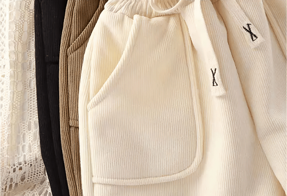 Kids Warm Fleece Pants with Elastic Waist - SF3740 in beige color, showcasing soft velvet and stylish design.