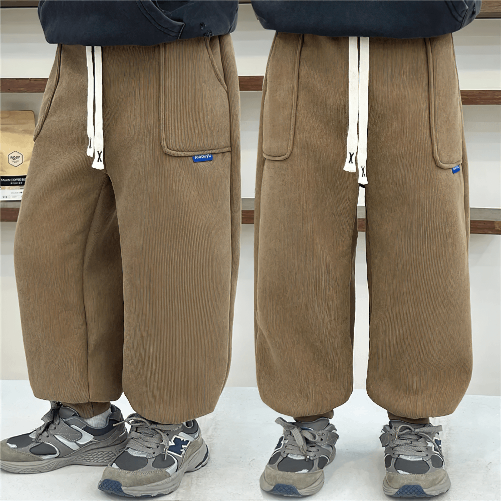 Kids Warm Fleece Pants with Elastic Waist - SF3740, cozy winter velvet fleece pants in brown, perfect for cold weather comfort and style.