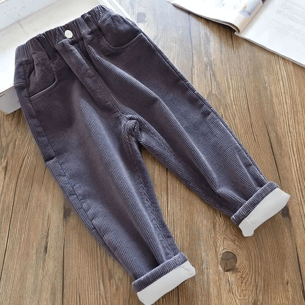 Kids Warm Pants with Elastic Waist and Fleece Lined - SF3803, featuring stylish corduroy texture and cozy fleece lining for boys and girls.