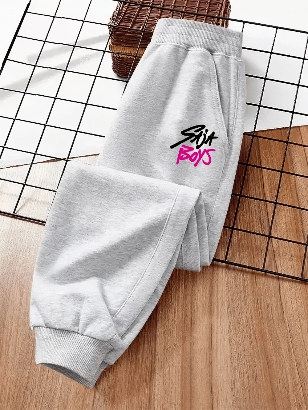 Kids Warm Sport Pants with Elastic Cuffs - SF3883 in gray, featuring an ankle jogger style with rib cuffs and elastic waist.