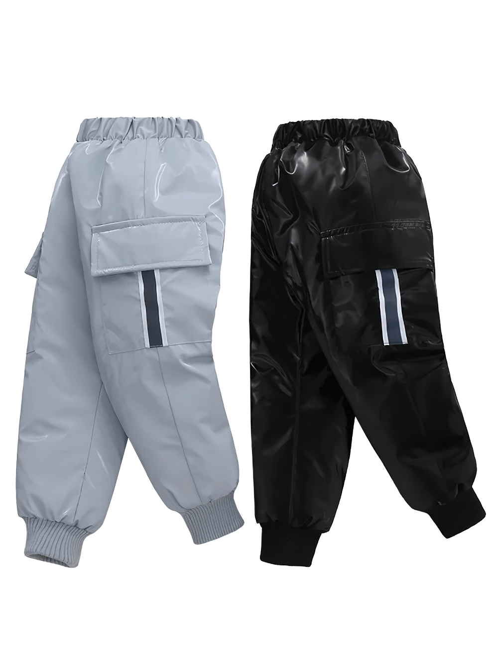 Kids Waterproof Cargo Pants with Down Insulation - SF3779 in gray and black, showcasing winter durability and large pockets.
