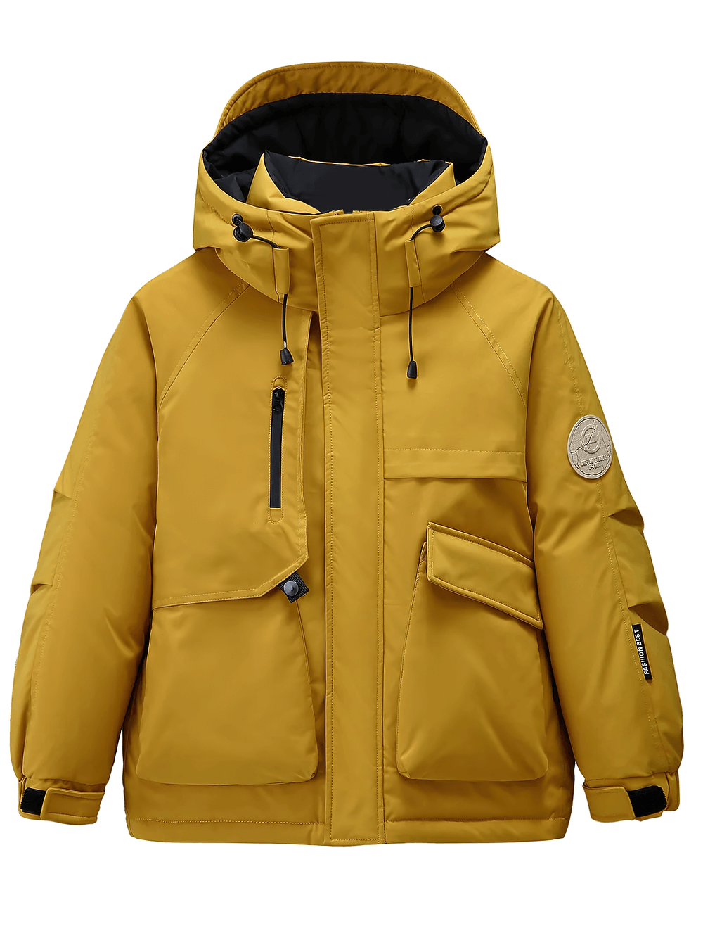 Kids Waterproof Hooded Puffer Jacket with Pockets - SF3632 in yellow, warm winter parka with hood and adjustable cuffs, stylish for kids.