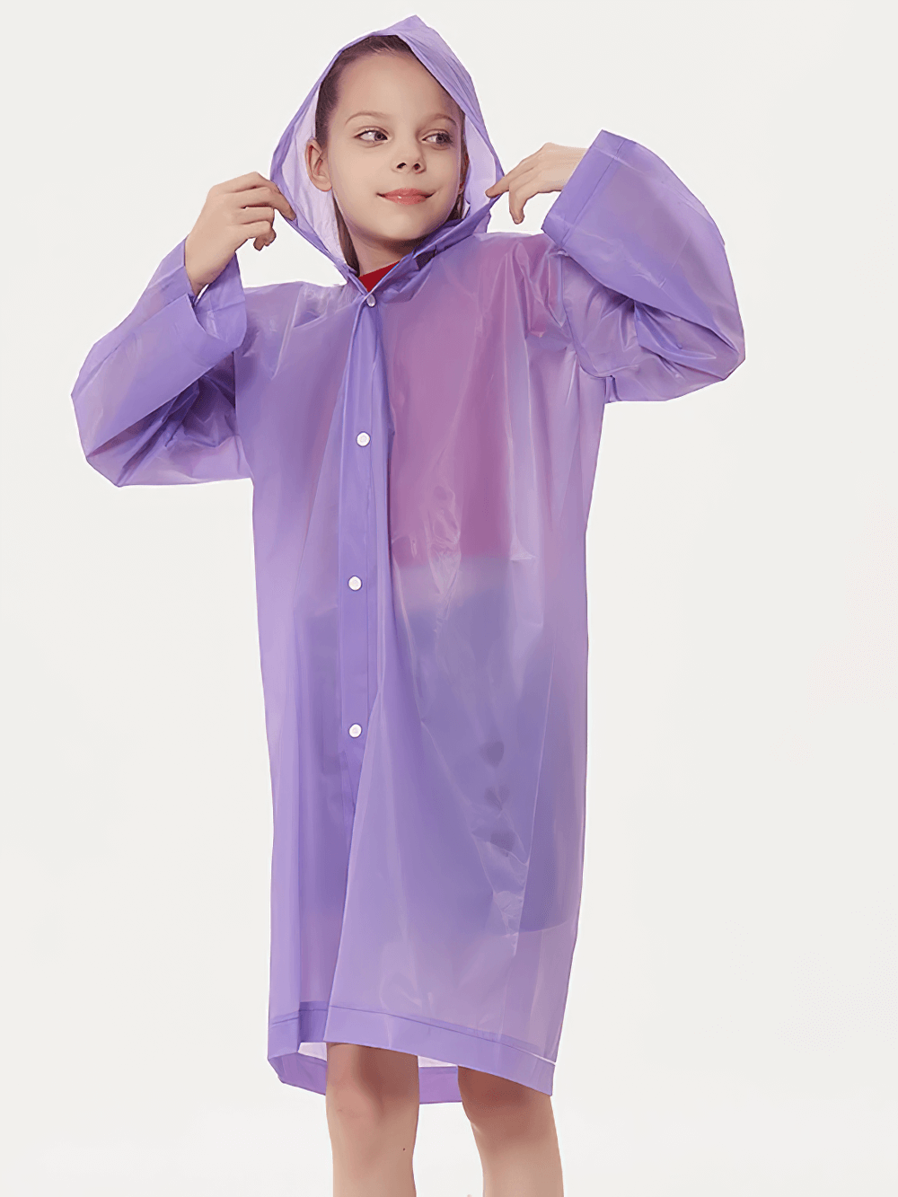 Child wearing Kids Waterproof Travel Rain Poncho With Hood - SF3646, lightweight and durable for outdoor use, hiking, and school.