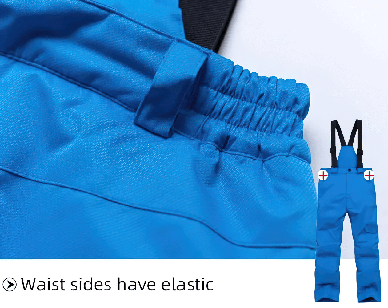 Kids Windproof and Waterproof Ski Bib Pants - SF3730 with elastic waist sides for adjustable fit, perfect for winter sports.