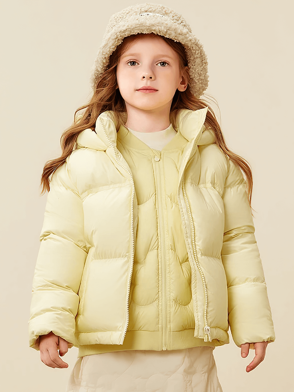 Child wearing Kids Windproof Down Jacket with Cloud Design - SF3703, featuring a cozy quilted pattern and warm padding for outdoor adventures.