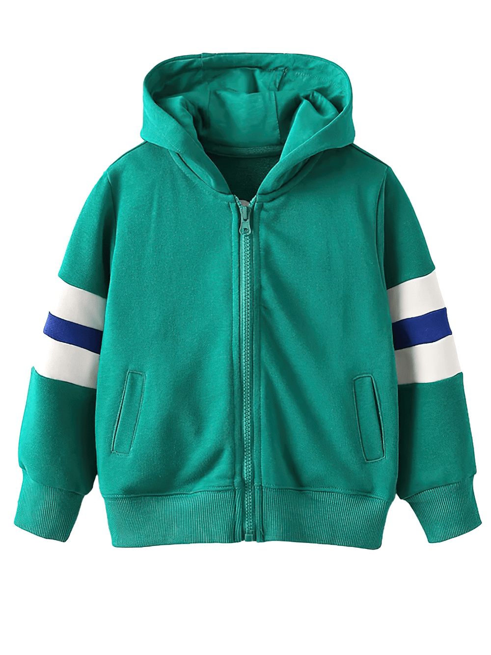 Kids Zip Hoodie with Stripe Sleeves and Soft Hood - SF3761, featuring bold stripes, full front zipper, and ribbed cuffs for secure fit.