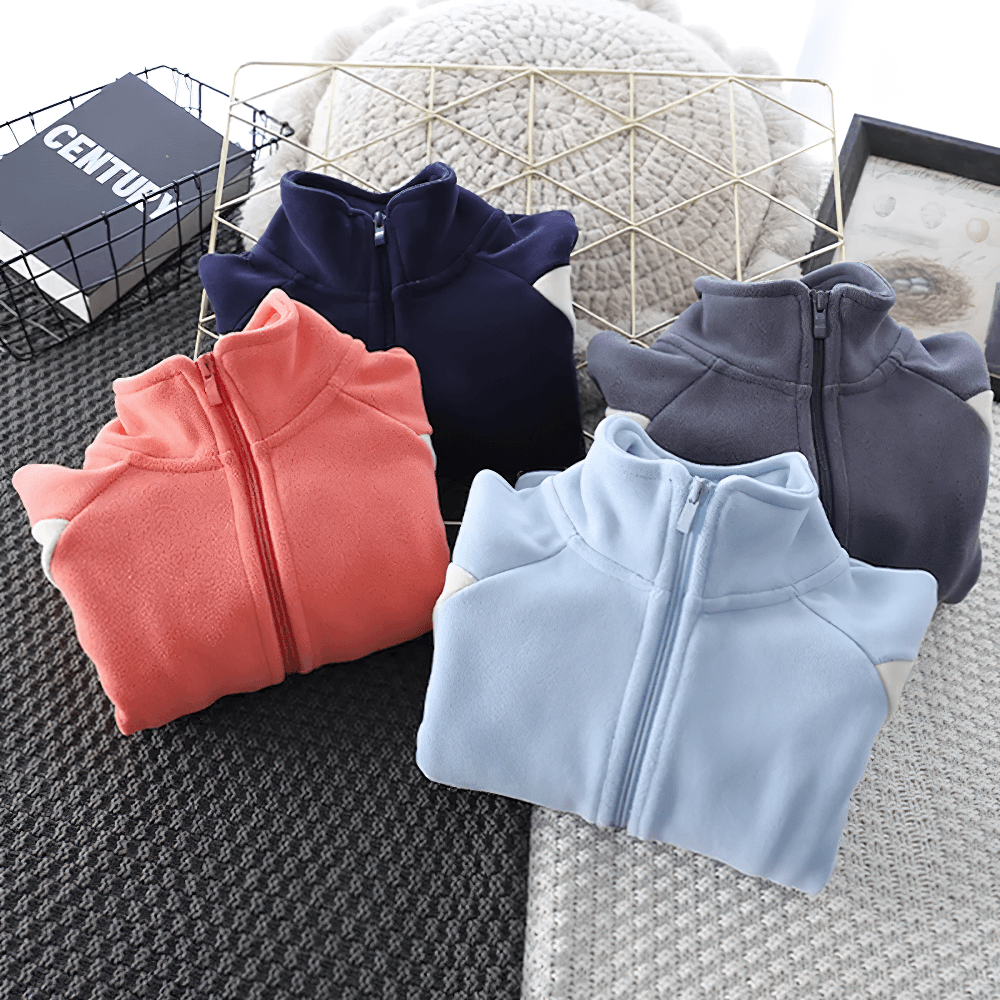 Colorful Kids Zip Polar Fleece Jacket with Stand Collar - SF3843, folded and displayed in vibrant hues, perfect for casual wear.