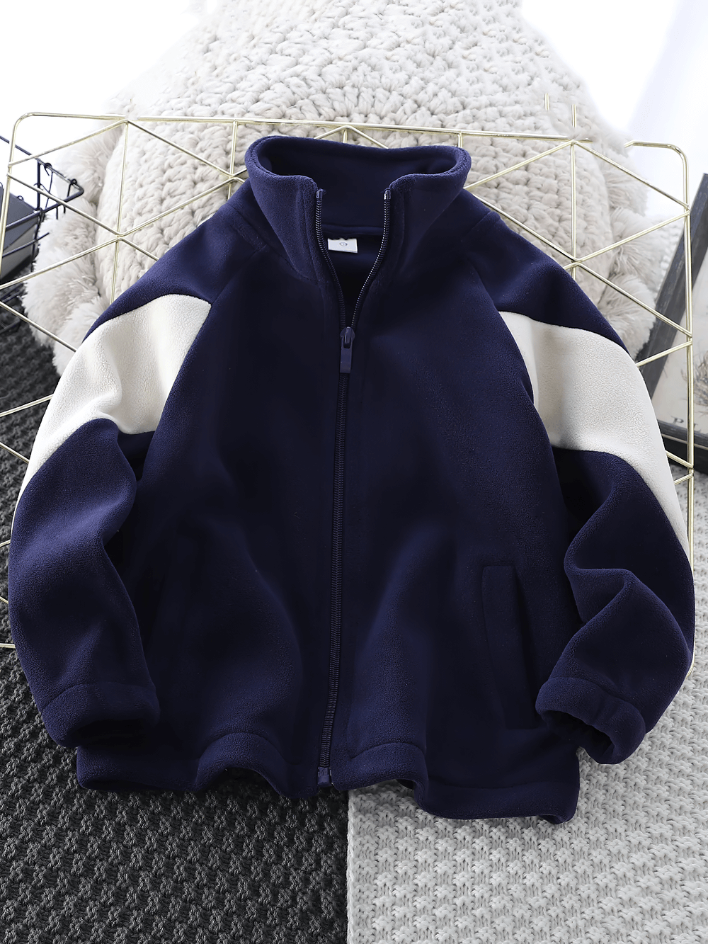Kids Zip Polar Fleece Jacket with Stand Collar - SF3843 spliced sleeve design suitable for casual wear and outdoor fun.