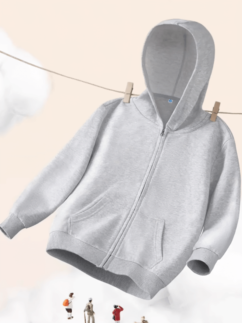 Kids Zip Up Hoodie with Pockets and Everyday Style - SF3670 in light grey hanging on a clothesline.