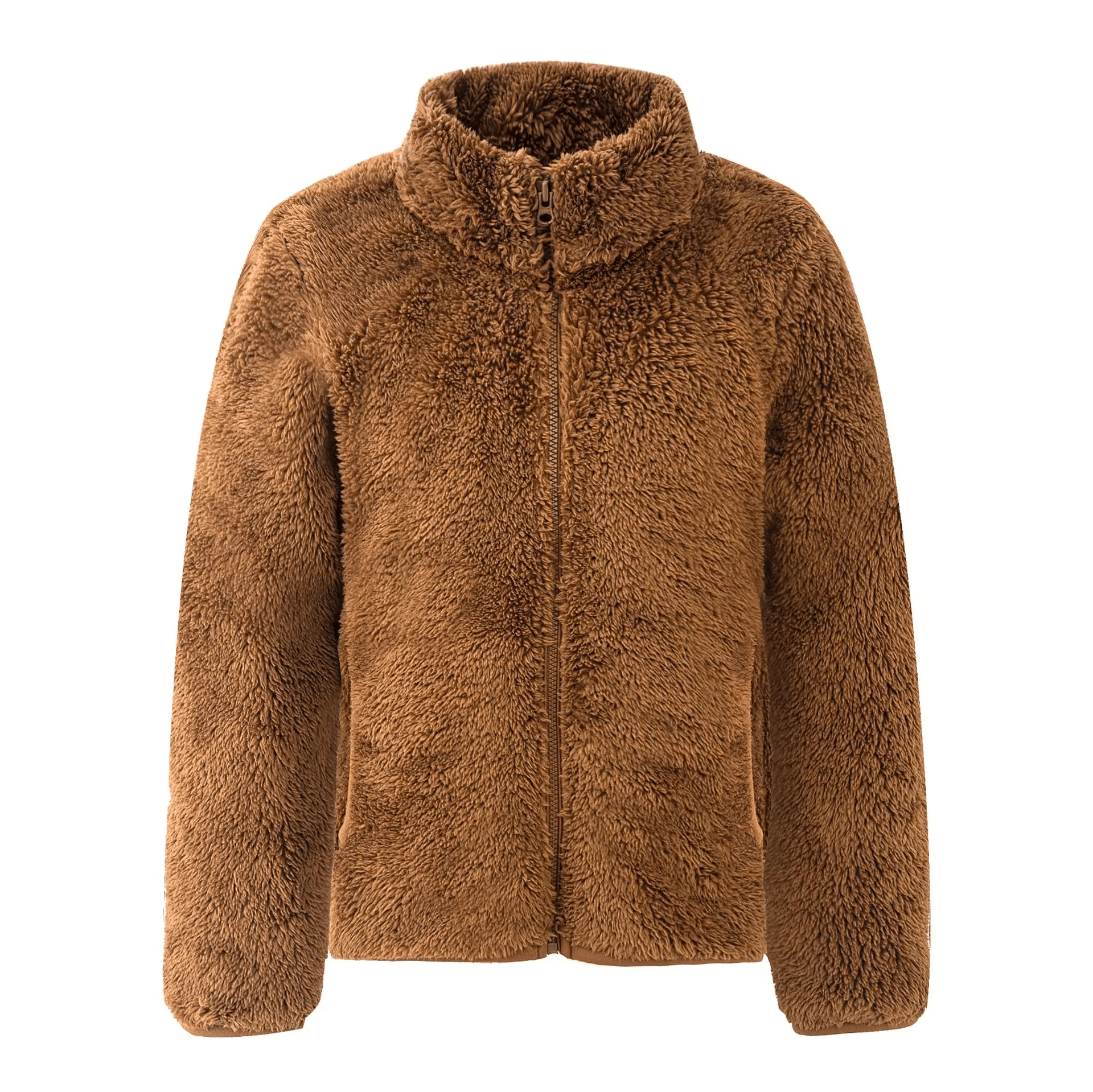 Kid's Zip-Up Polar Fleece Jackets That Keep Warm - SF3548, cozy brown jacket for boys and girls ages 5-14, ideal for cold weather.