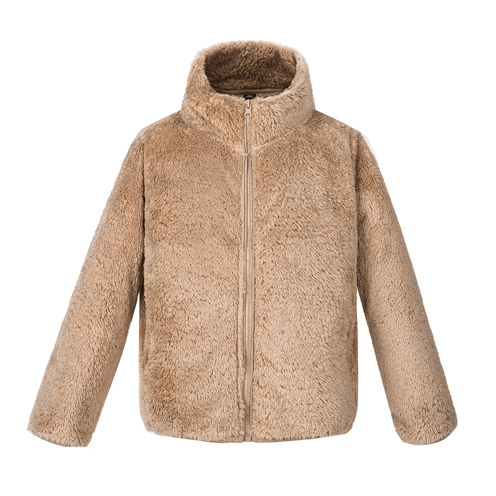 Kid's Zip-Up Polar Fleece Jackets That Keep Warm - SF3548 in stylish beige, full-zip closure with turtleneck for extra warmth.