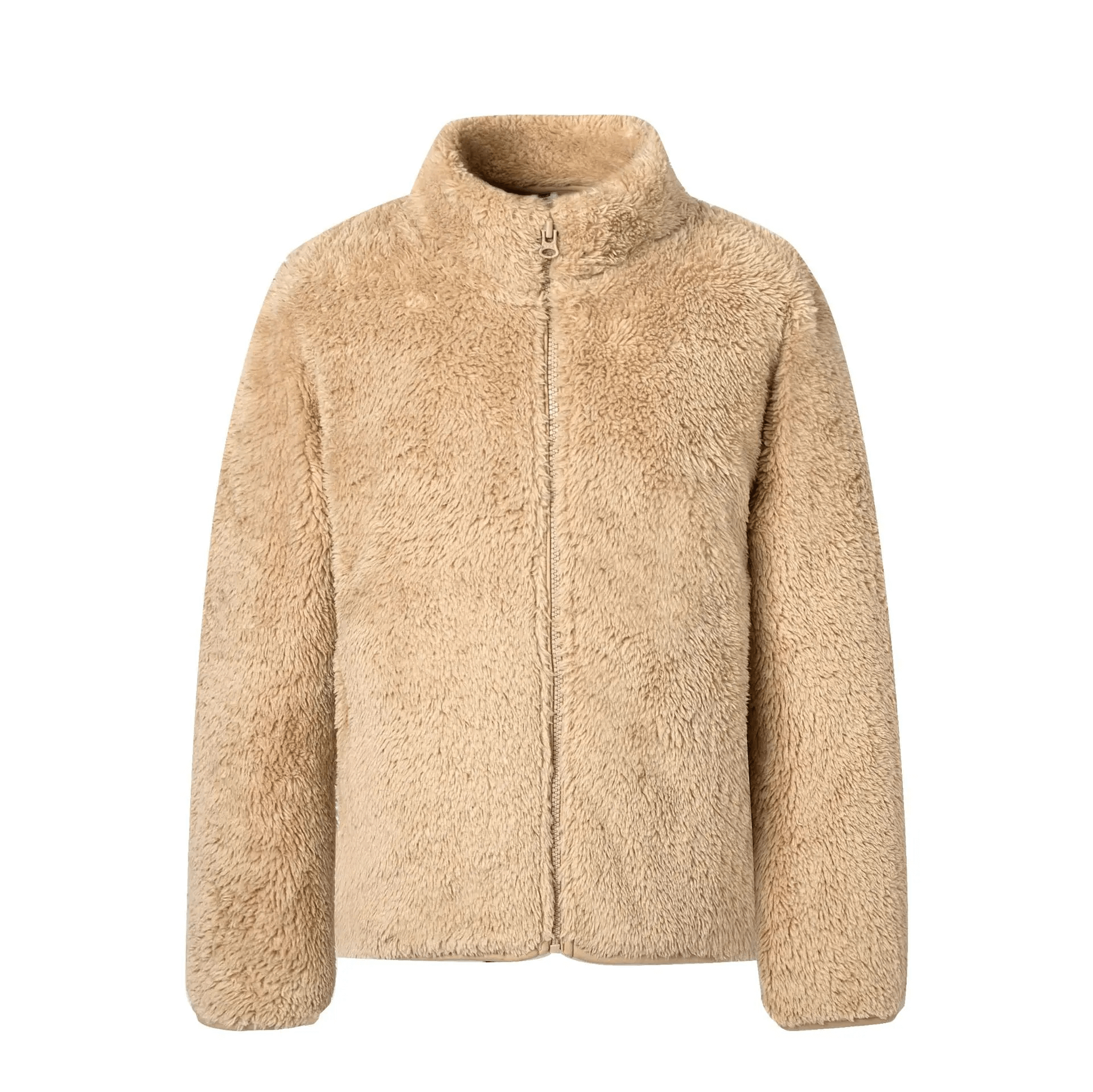Kid's Zip-Up Polar Fleece Jackets That Keep Warm - SF3548. Cozy beige jacket with full-zip and turtleneck for cold weather.