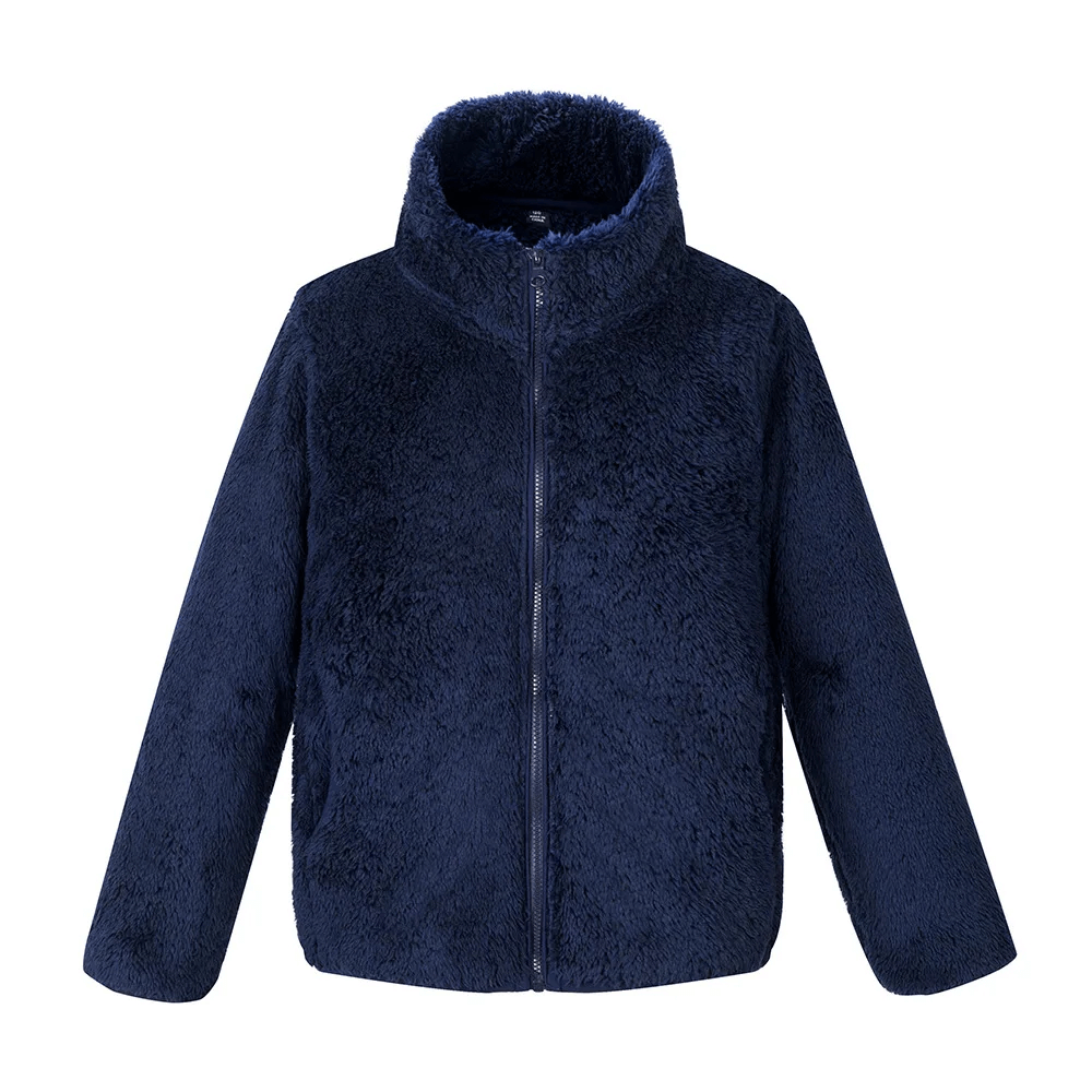 Kid's Zip-Up Polar Fleece Jackets That Keep Warm - SF3548, cozy navy kids' winter jacket with full-zip and turtleneck design.