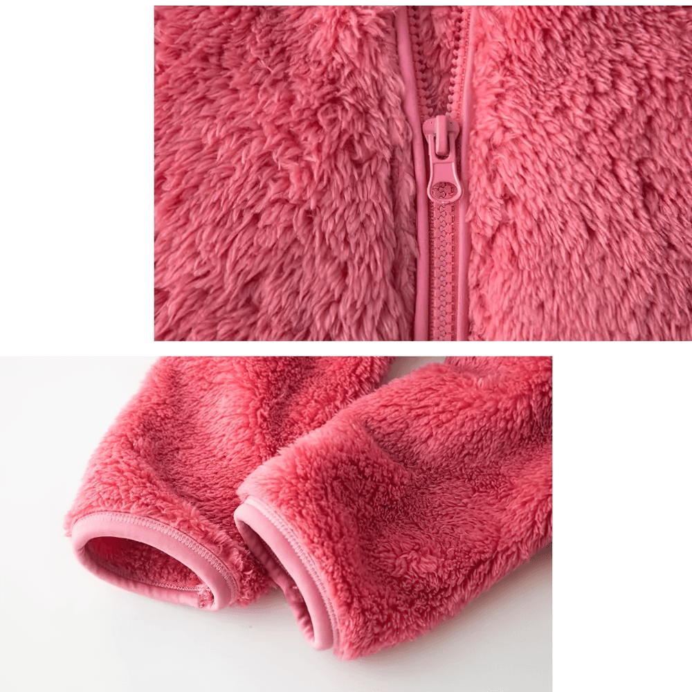 Close-up of Kid's Zip-Up Polar Fleece Jackets That Keep Warm - SF3548 showing pink fabric texture and zipper