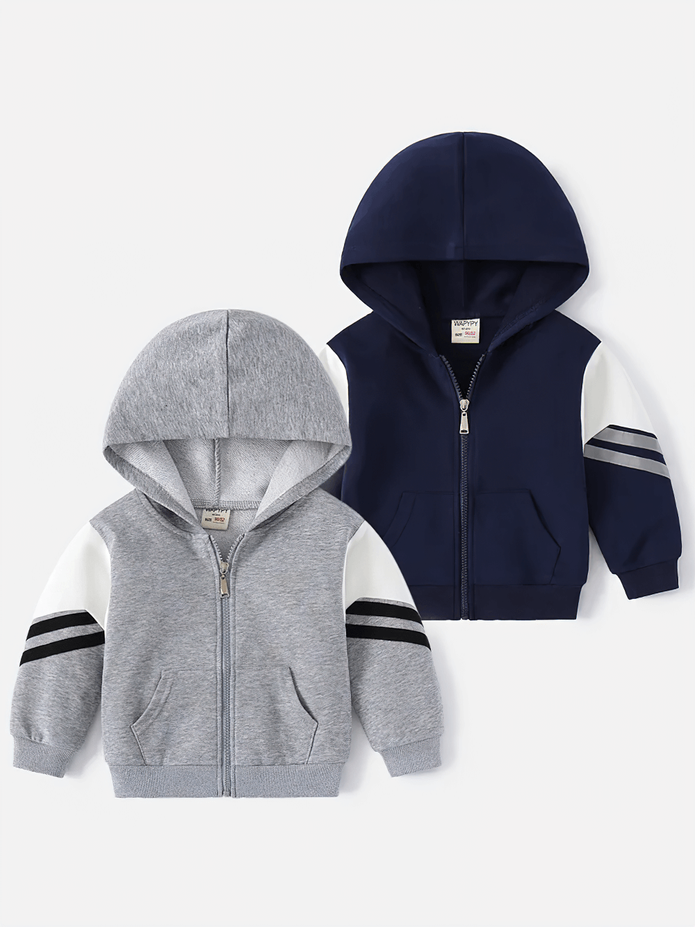 Kids Zipper Soft Hoodie with Striped Sleeves - SF3768 in grey and navy for sporty everyday wear, ideal for school, play, and outdoor activities.