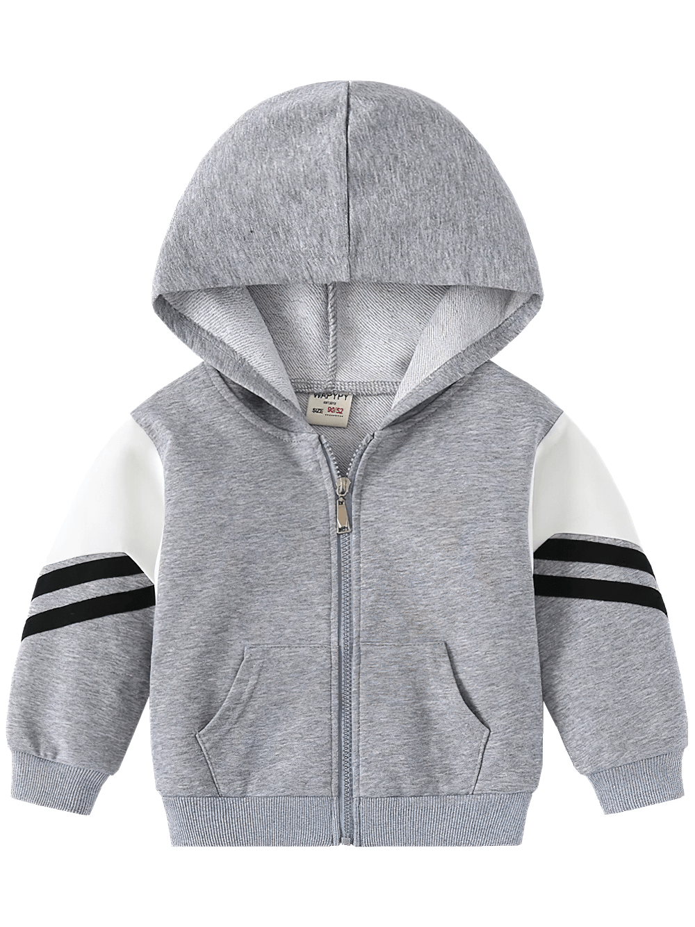 Kids Zipper Soft Hoodie with Striped Sleeves - SF3768, gray color with sporty black stripes, perfect for school and play.