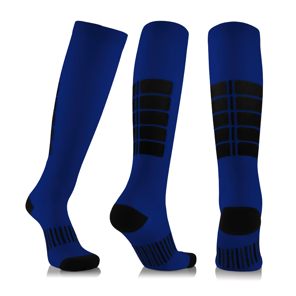 Blue knee-high sports socks SF2238 for cycling, running, and various sports. Compression design for performance and recovery.
