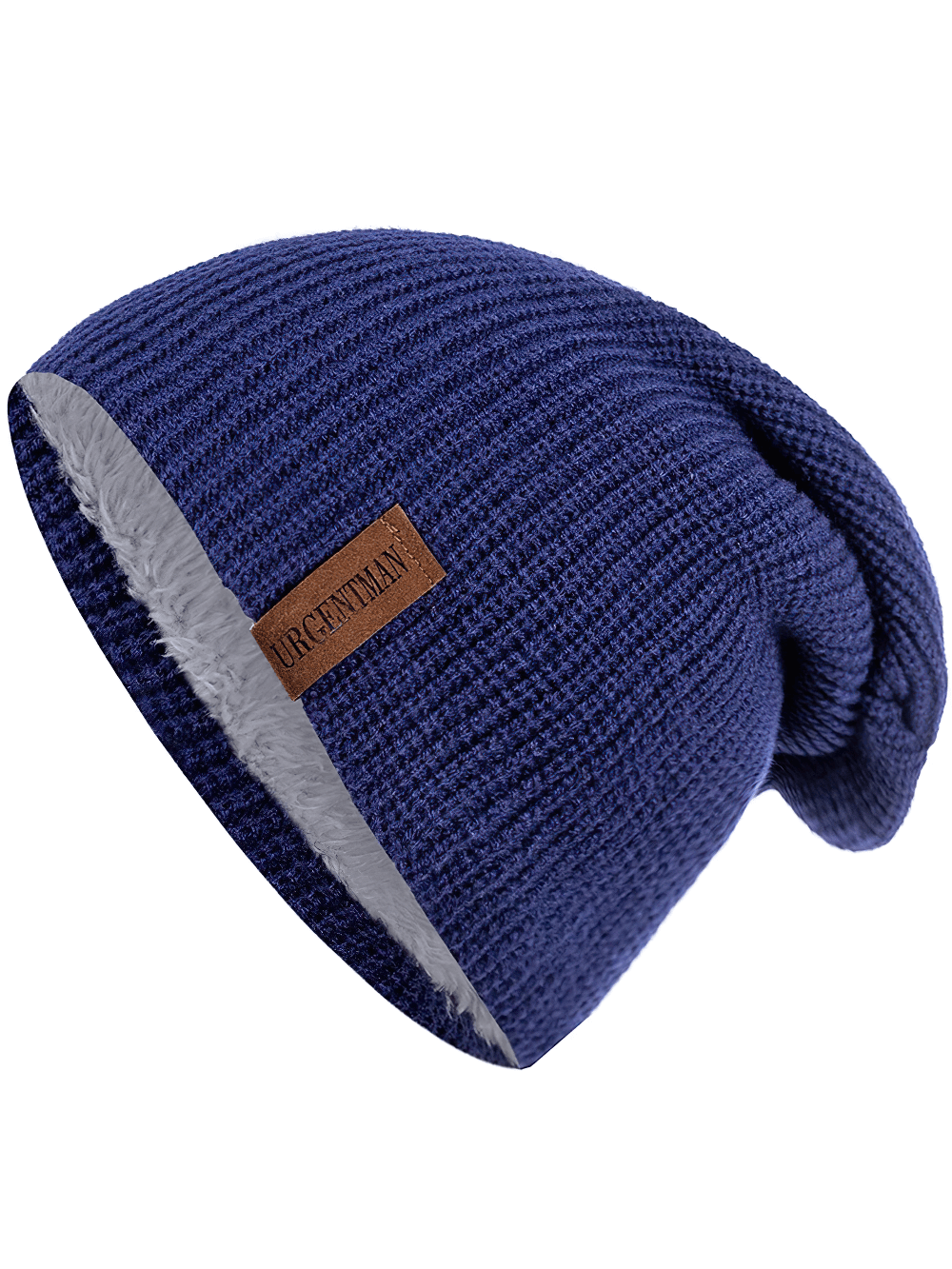 Knitted winter beanie hat in blue, unisex fur-lined, perfect for warmth and style. Great for casual wear, outdoor adventures, or ski trips.