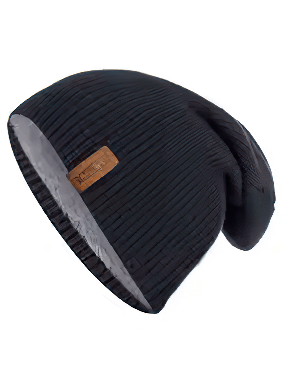 Stylish unisex fur-lined knitted winter beanie hat in black, perfect for outdoor adventures and staying cozy. Ideal for men and women.