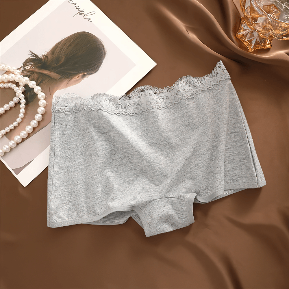 Lace Trim Boyshort Panties - Breathable Cotton Blend - Elegant design, soft, stretchy fit, perfect for everyday and full coverage wear.