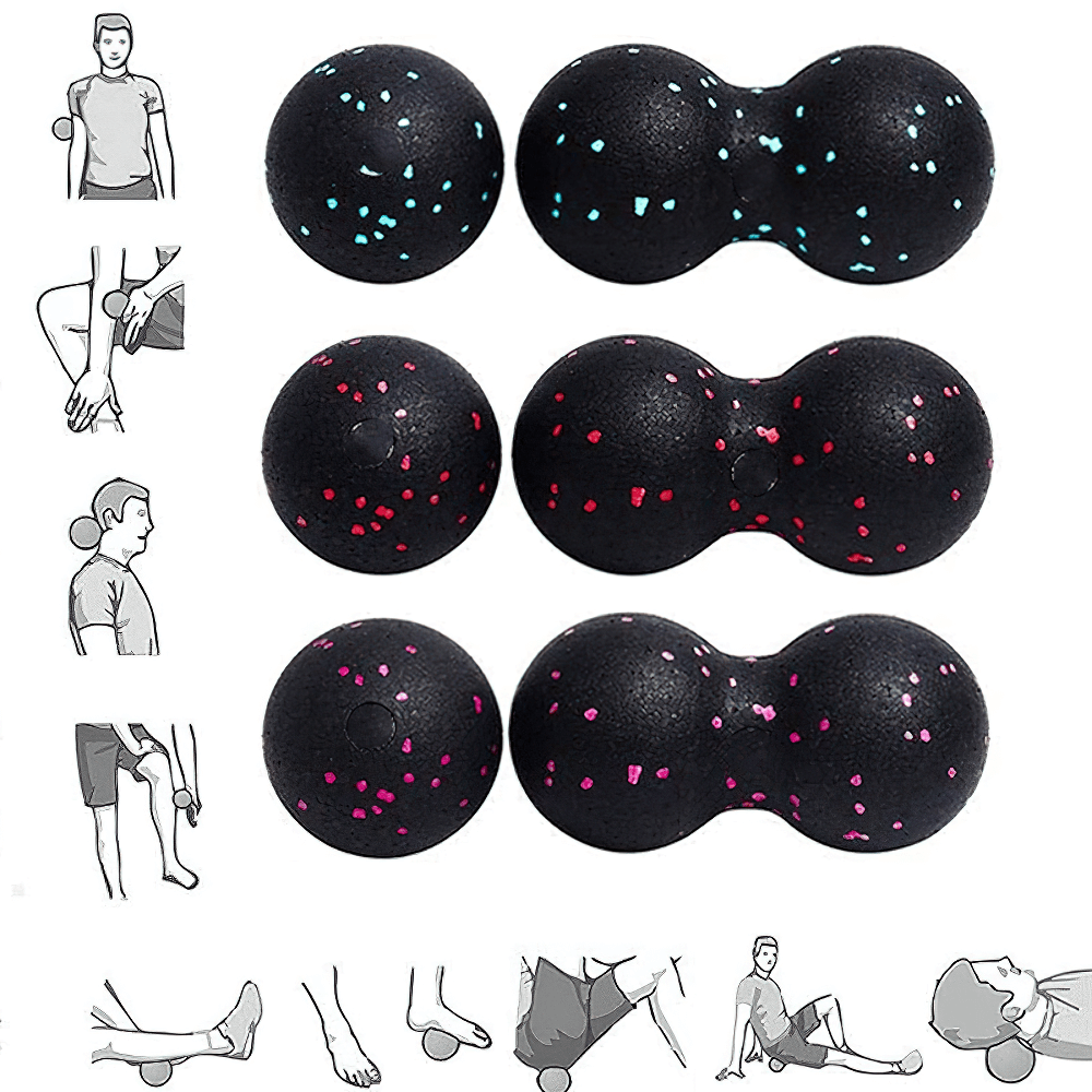 Set of high-density lacrosse massage balls for myofascial release and muscle recovery, ideal for yoga and fitness routines.