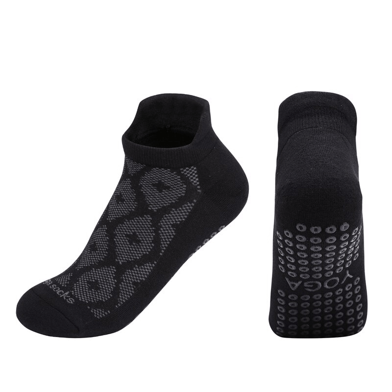 Black breathable cotton Pilates socks with anti-slip grip for women, featuring stylish design and comfort for workouts and casual wear.