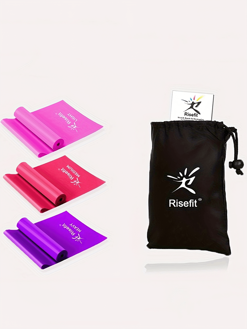 Colorful latex-free resistance bands set with carrying bag for gym training and stretching, perfect for strength and flexibility exercises.