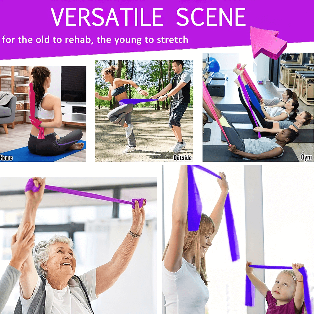 Versatile latex-free resistance bands used for exercises at home, outdoors, and in the gym, suitable for all ages.