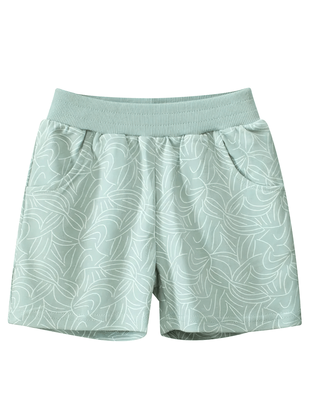 Girls lightweight leaf print shorts with elastic waist and pockets - SF3790, perfect for summer playtime and outdoor fun.