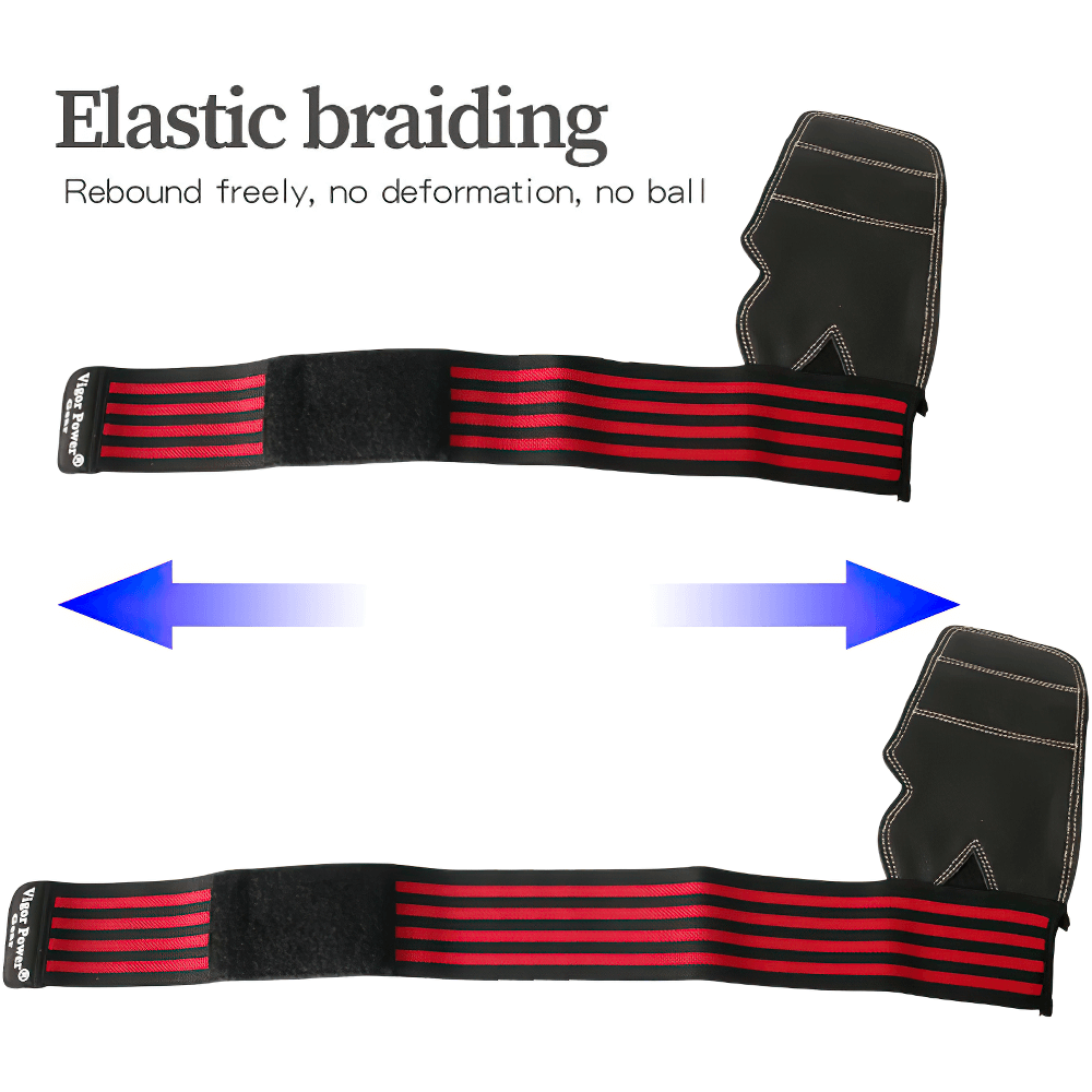 Elastic braiding on Leather Gym Grips with Straps for Pull-ups - SF3545 displaying adjustable straps and durable leather composition.