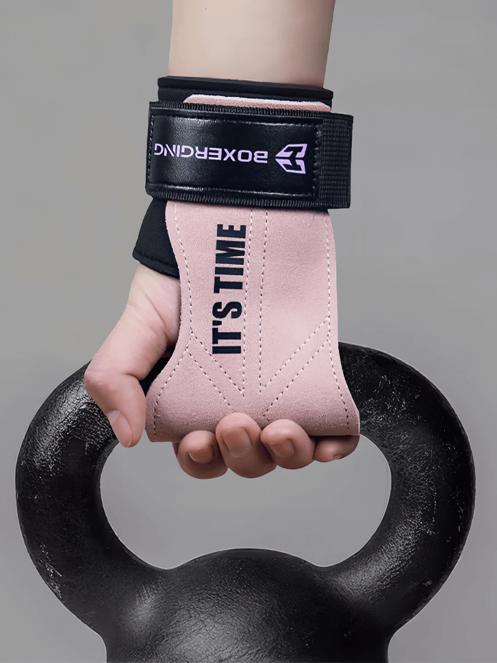 Leather Gym Grips with Wrist Straps for Powerlifting - SF3516 in action with kettlebell