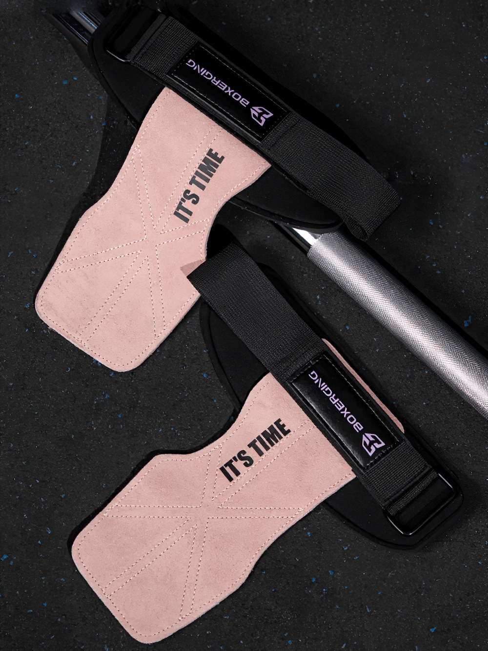 Leather Gym Grips with Wrist Straps for Powerlifting - SF3516 on black mat