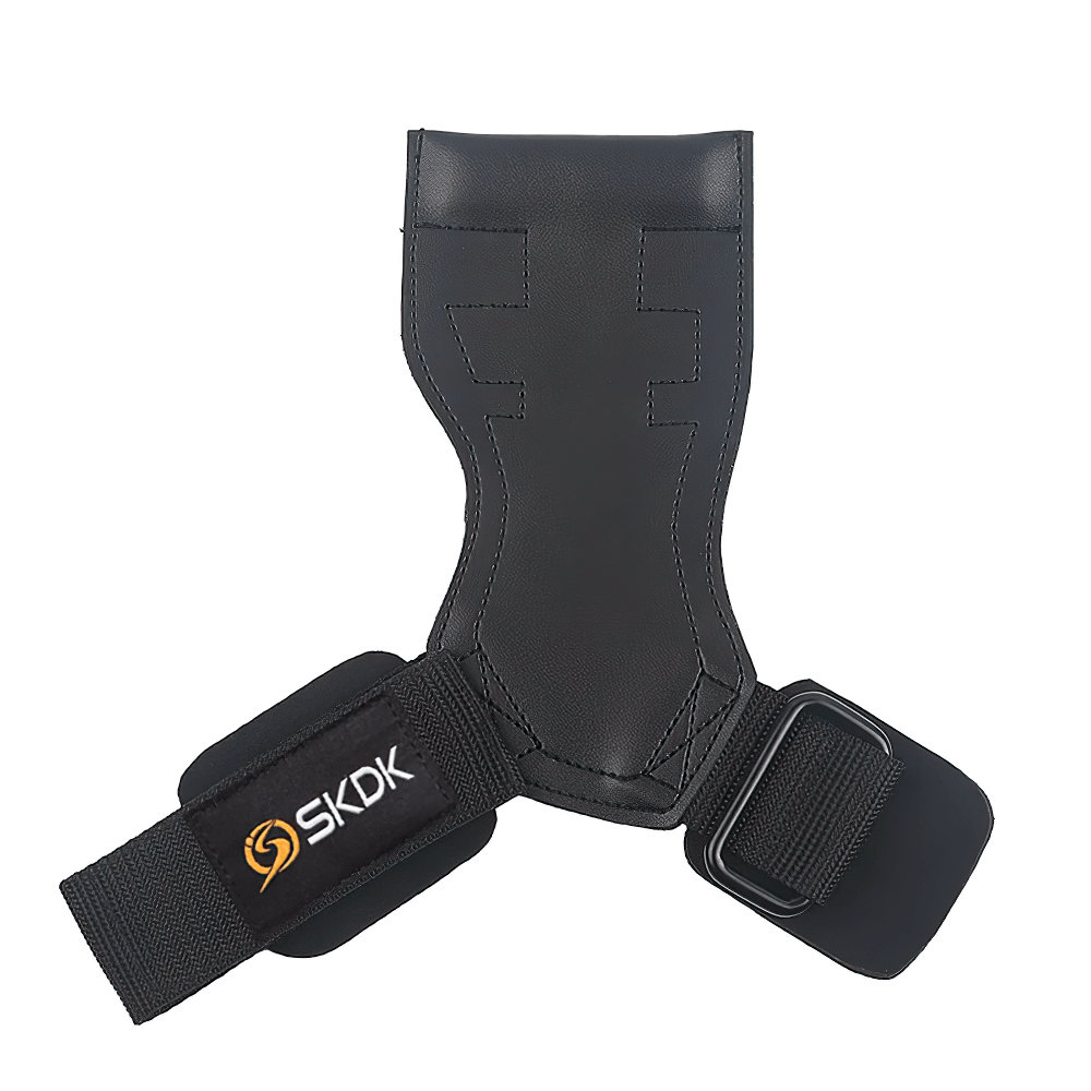 Leather Gym Hand Grips with Adjustable Strap - SF3544 for pull-ups and bench presses. Ergonomic design prevents calluses, ensures secure grip.