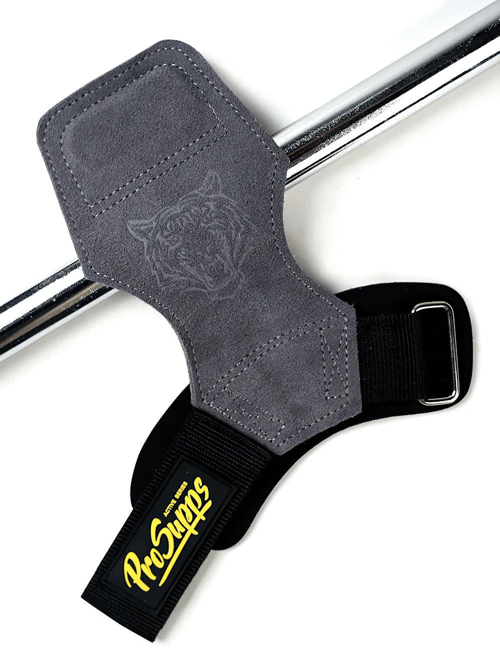 Leather Gym Hand Grips with Wrist Support Straps - SF3519 showcasing durable suede leather and adjustable wrist strap.