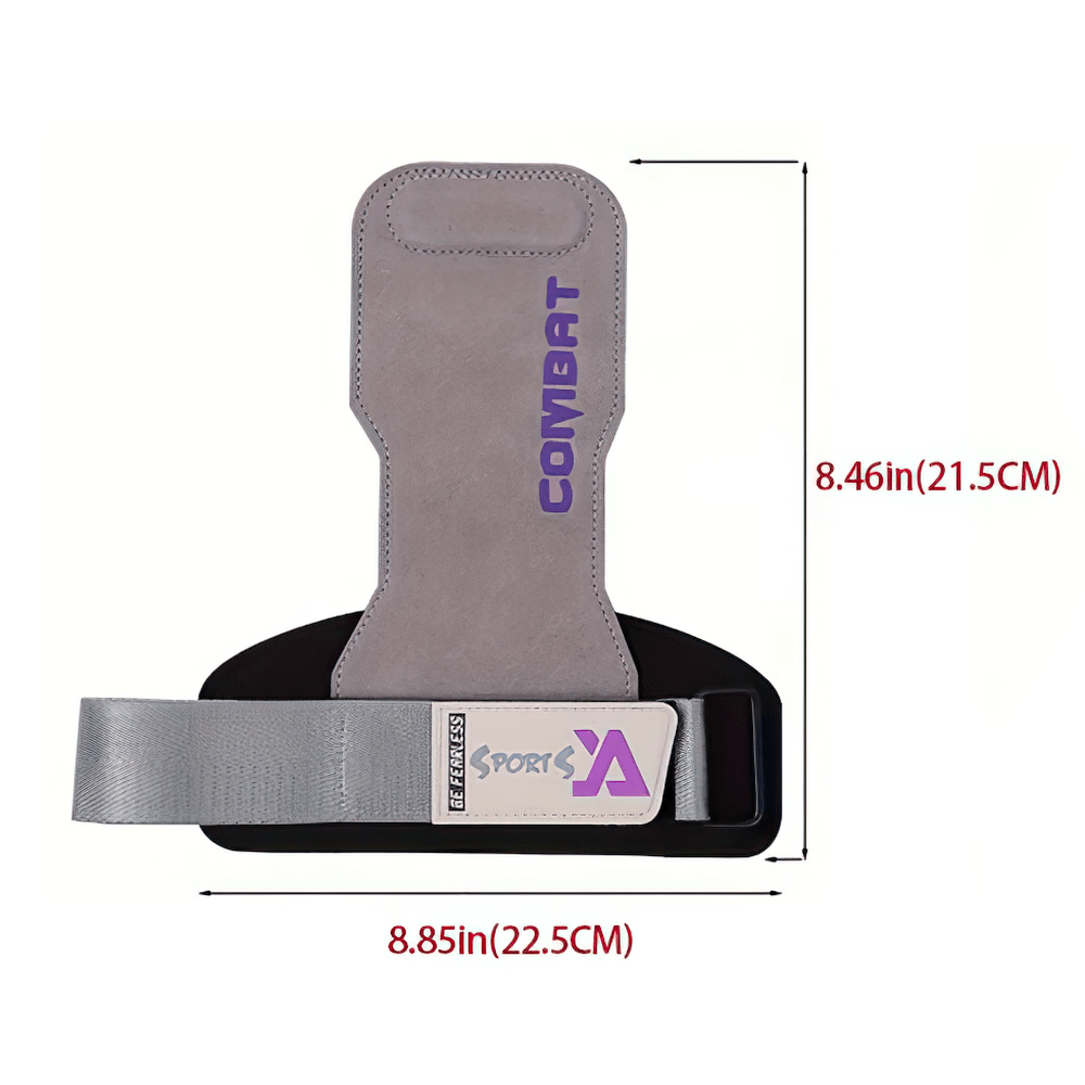 Leather Weightlifting Hand Grips with Protection - SF3536 shown with dimensions, ideal for palm protection and enhanced grip.