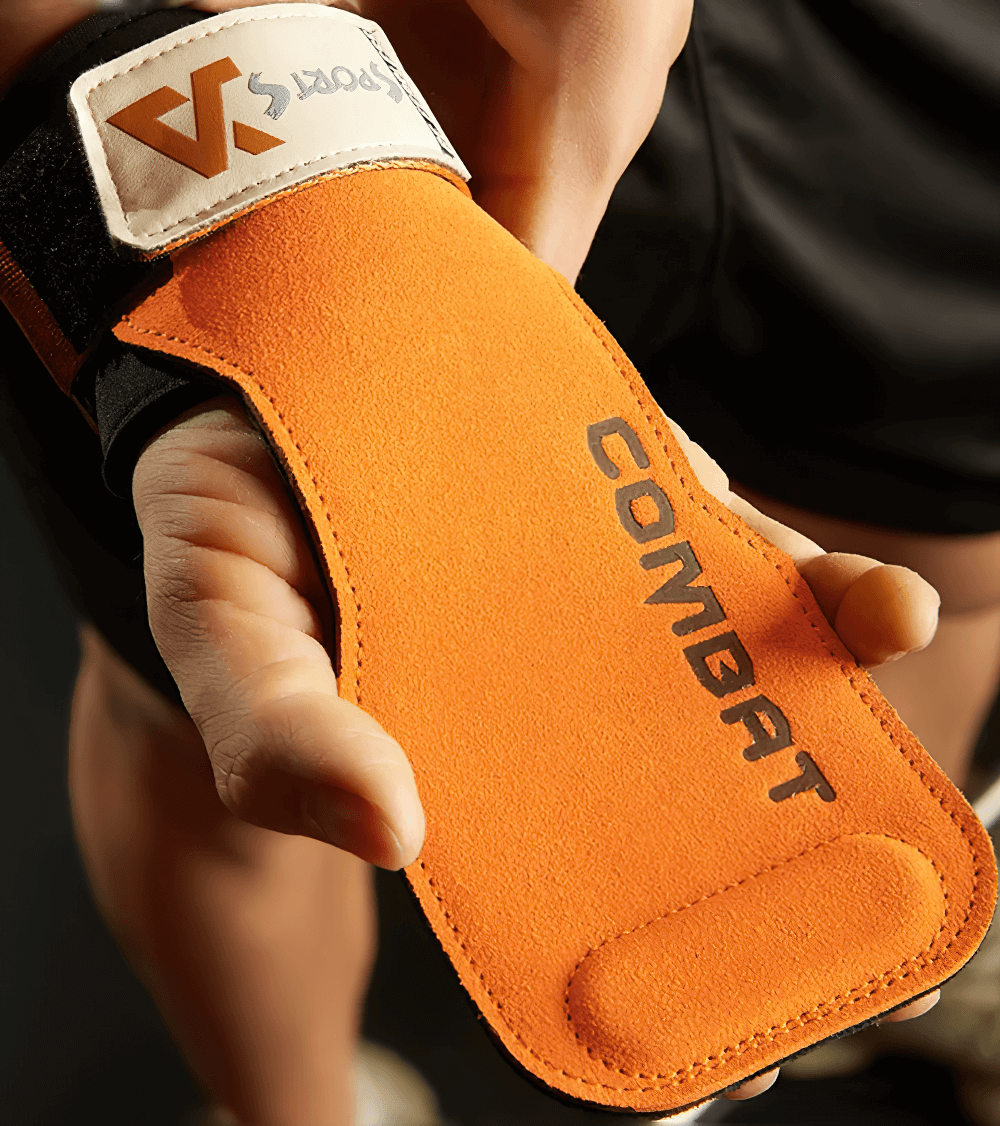 Leather Weightlifting Hand Grips with Protection - SF3536 held by person