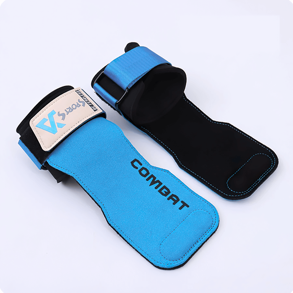 Leather Weightlifting Hand Grips with Protection - SF3536 in blue and black, designed for optimal grip and palm safety during workouts.