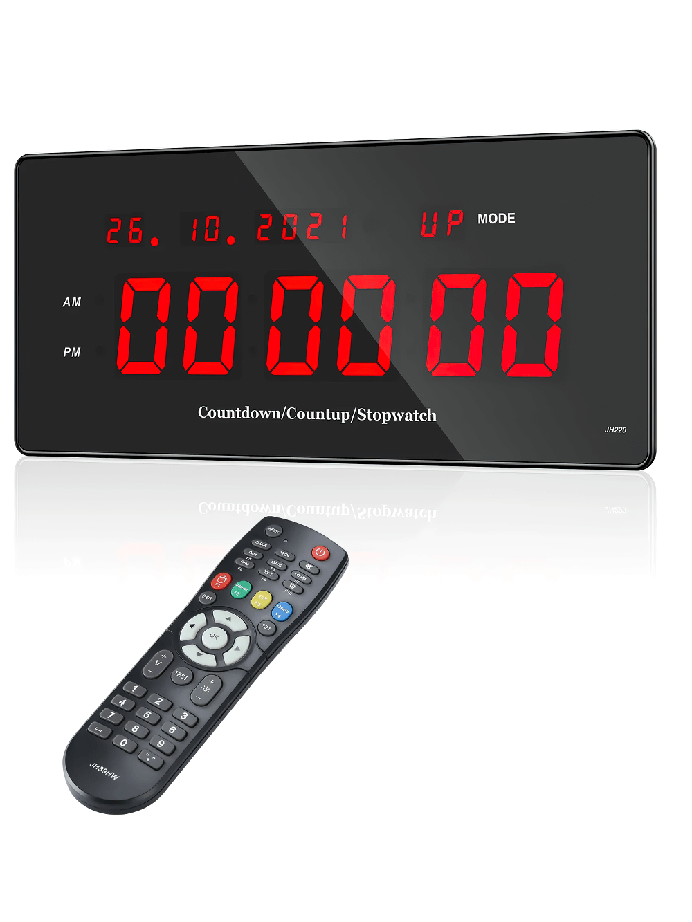 LED Wall Gym Timer Clock with Remote for Workouts - SF3477 featuring large red digits for countdown and stopwatch, ideal for gyms.