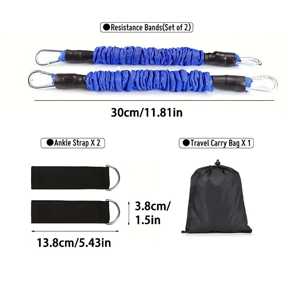 Leg Resistance Bands with Ankle Straps SF3414 and travel bag, ideal for leg and glute workouts, includes foot buckles and pull cords.