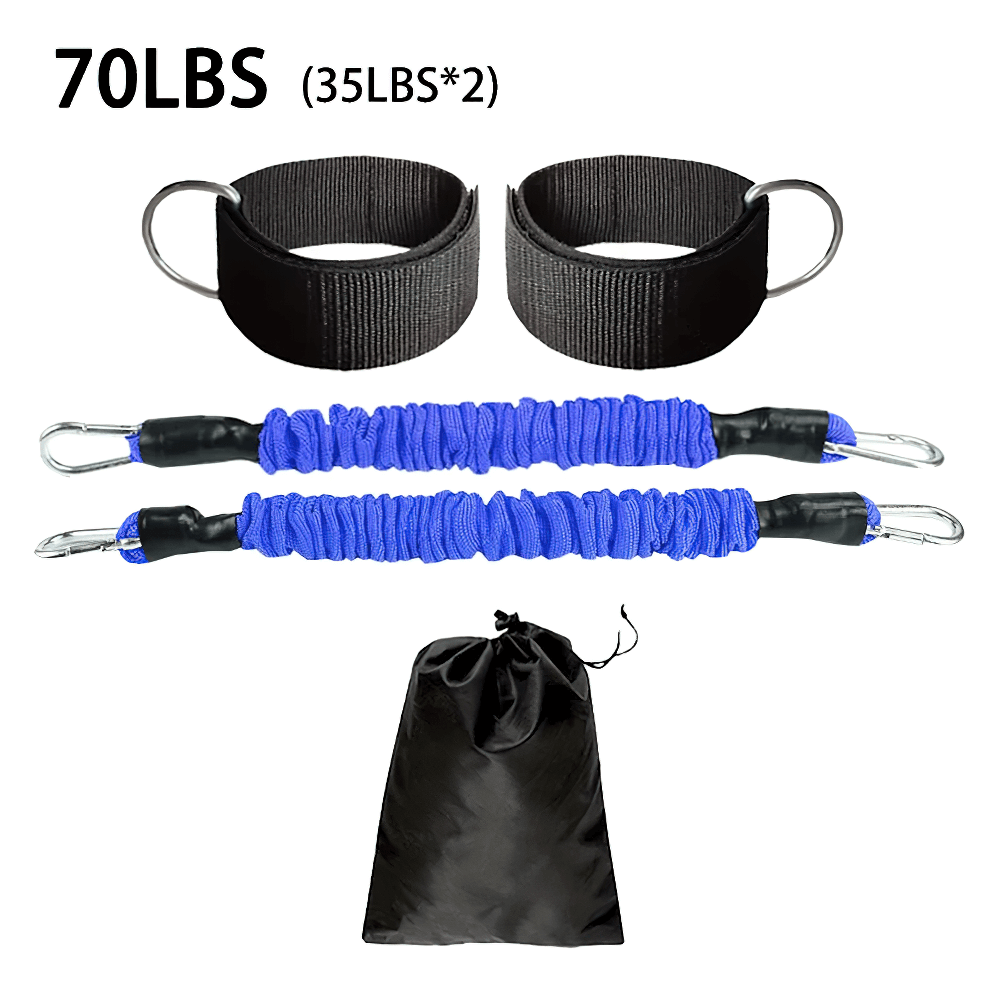 Leg resistance bands with ankle straps, includes 70lbs resistance cords and storage bag for effective leg and glute workouts.