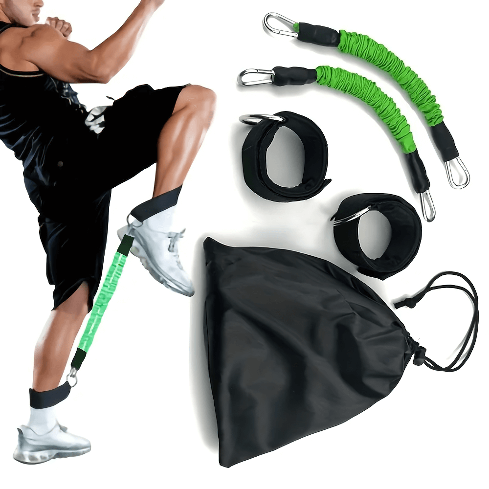 Leg resistance bands with ankle straps for effective leg and glute workouts, featuring durable pull cords and foot buckles.