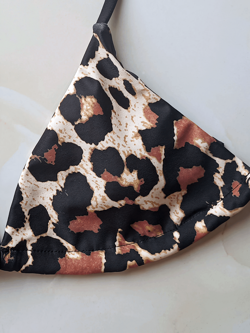 Leopard Contrast Tie-Side Triangle Bikini Set - SF4732 close-up of triangle top with bold leopard print design