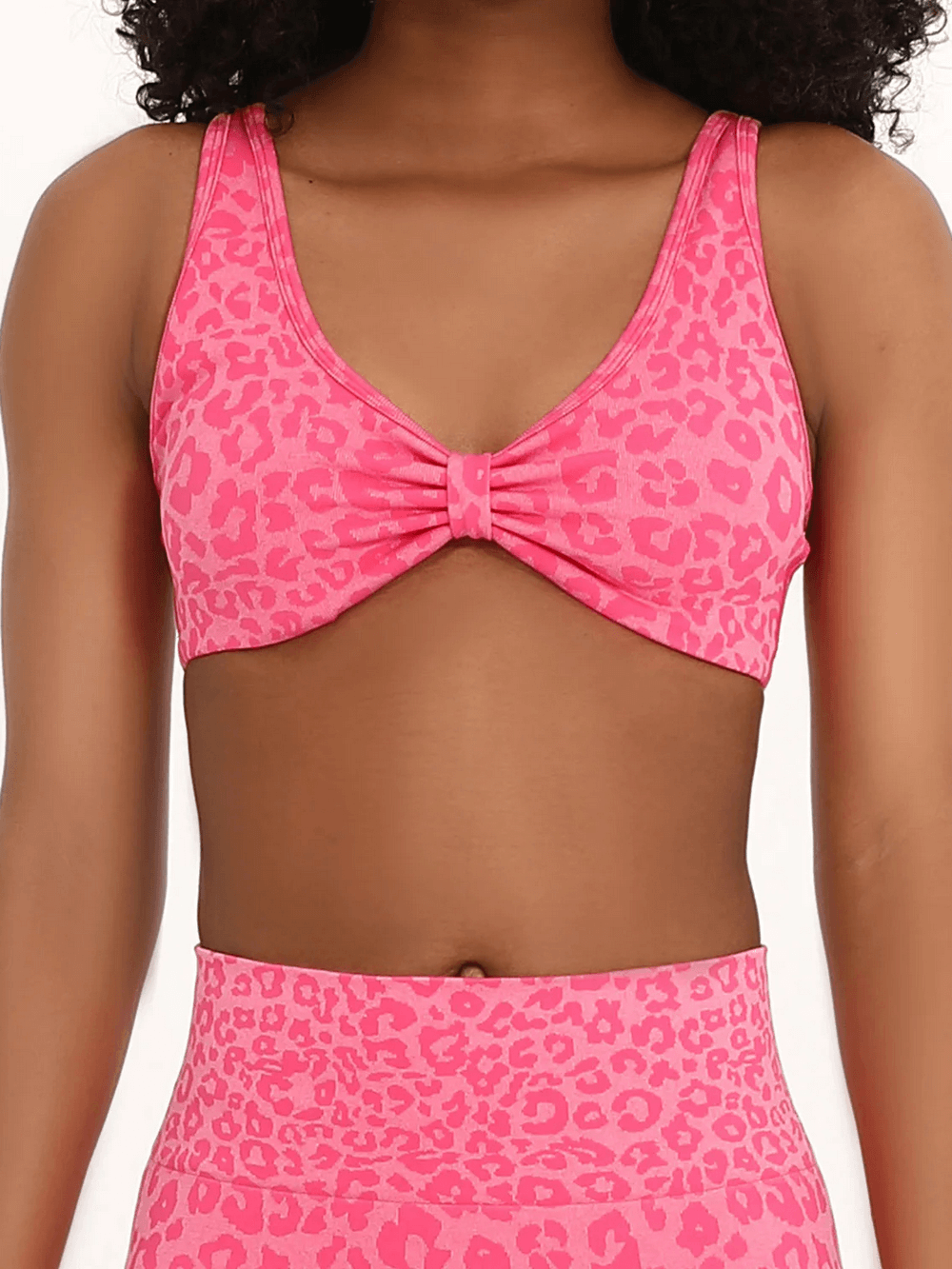 Model wearing Leopard Print Deep V Yoga Bra with Back Straps - SF4077 showcasing style and support