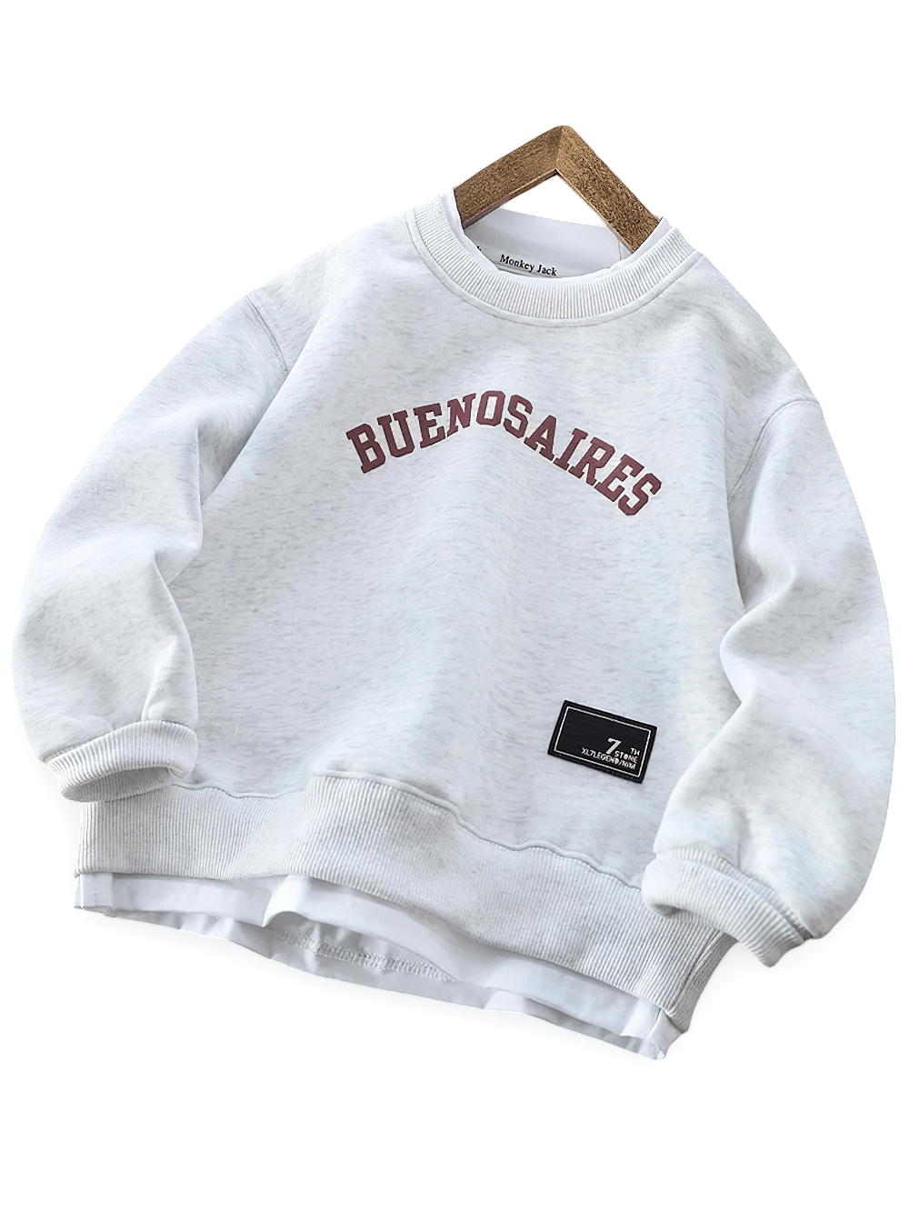 Letter Print Crew Neck Long-Sleeved Pullover - SF3534 in light grey with 'BUENOS AIRES' text for boys and girls