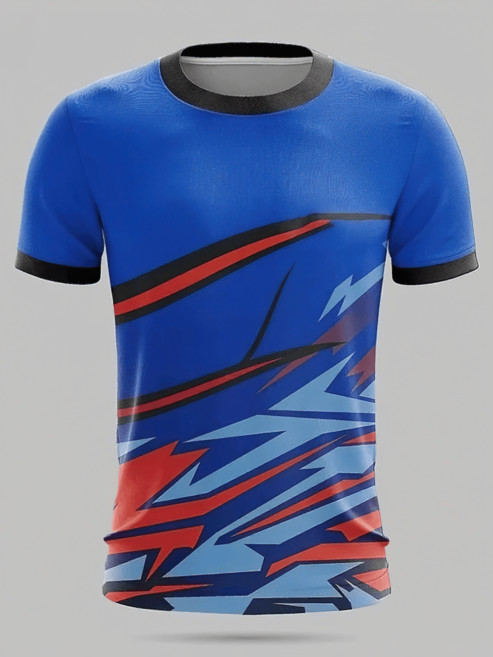 Alt Tag: Lightning Print Athletic Crew Neck T-Shirt - SF4354 blue crew neck athletic tee with bold lightning graphic, short sleeves for gym running training